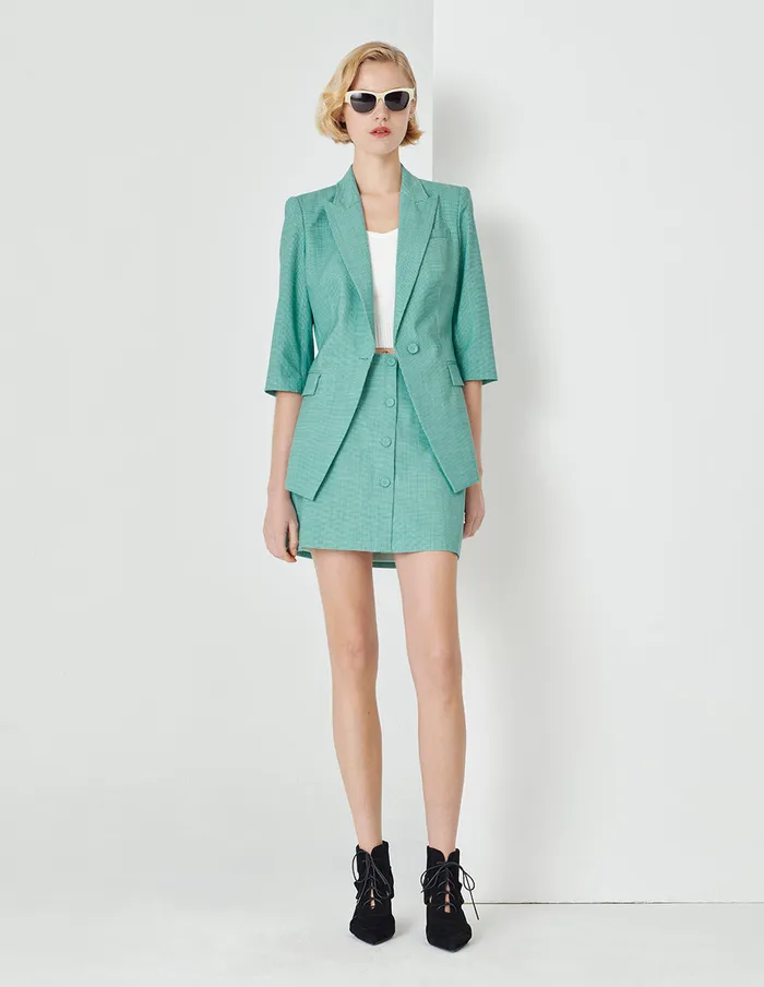 MARYLING Blazers Light Green Microcheck Houndstooth Blazer Mix 8211 Women