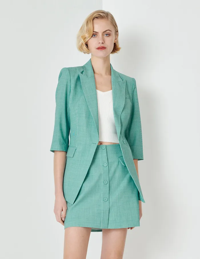 MARYLING Blazers Light Green Microcheck Houndstooth Blazer Mix 8211 Women MARYLING Blazers Light Green Microcheck Houndstooth Blazer Mix 8211 Women