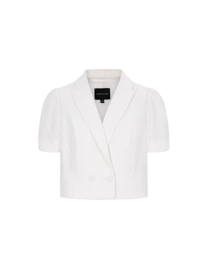 MARYLING Blazers OffWhite Turned Collar Short Sleeve Fitted Jacquard Jacket White 8211 Women MARYLING Blazers OffWhite Turned Collar Short Sleeve Fitted Jacquard Jacket White 8211 Women