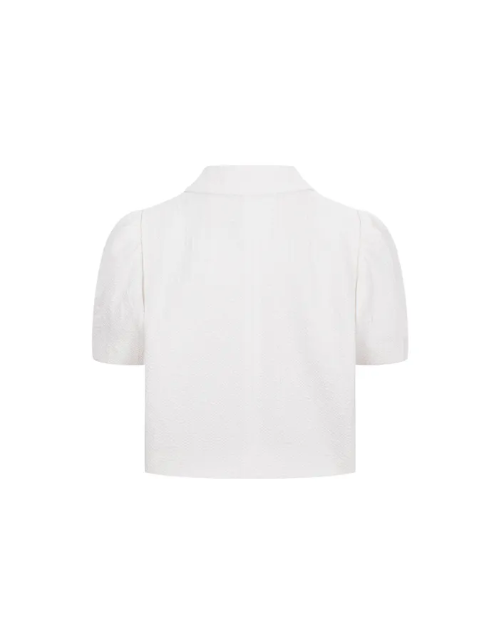 MARYLING Blazers OffWhite Turned Collar Short Sleeve Fitted Jacquard Jacket White 8211 Women MARYLING Blazers OffWhite Turned Collar Short Sleeve Fitted Jacquard Jacket White 8211 Women