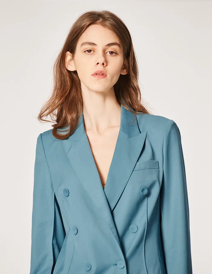 MARYLING Blazers WORSTED WOOL DOUBLEBREASTED BLAZER Cadet Blue 8211 Women MARYLING Blazers WORSTED WOOL DOUBLEBREASTED BLAZER Cadet Blue 8211 Women