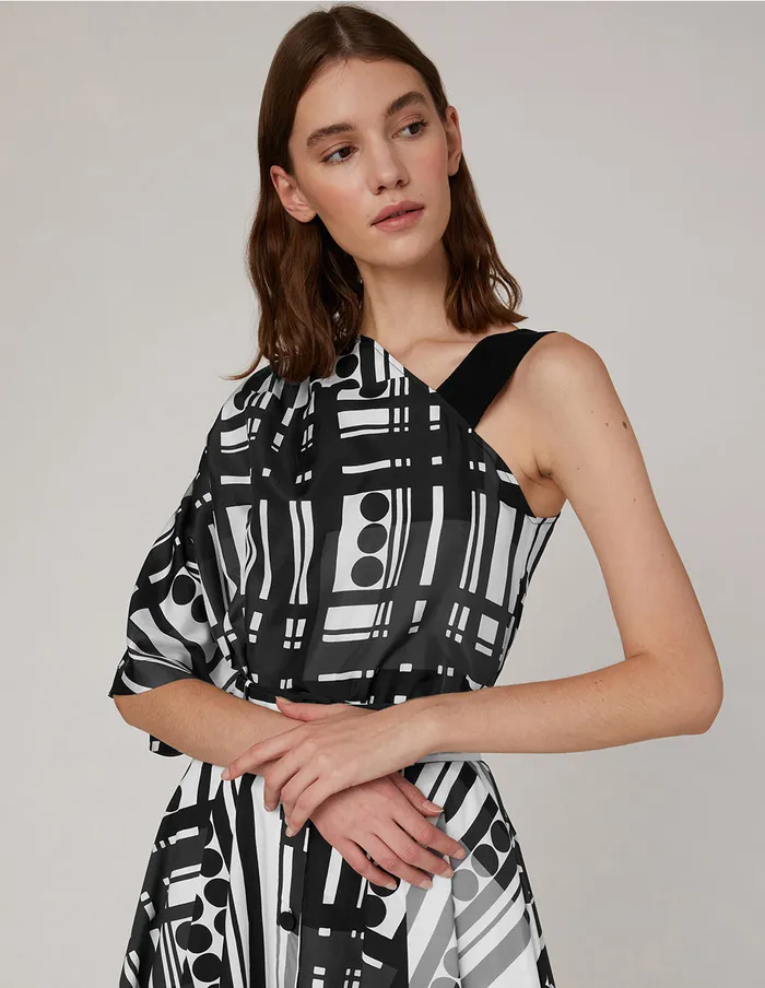 MARYLING Blouse Black White Polka Dots Striped Prints Sloping Shoulder Mix 8211 Women MARYLING Blouse Black White Polka Dots Striped Prints Sloping Shoulder Mix 8211 Women