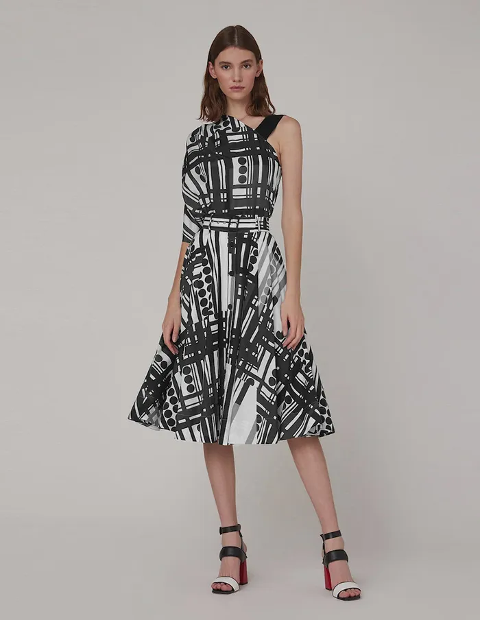 MARYLING Blouse Black White Polka Dots Striped Prints Sloping Shoulder Mix 8211 Women