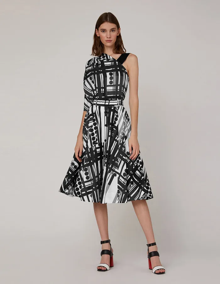 MARYLING Blouse Black White Polka Dots Striped Prints Sloping Shoulder Mix 8211 Women
