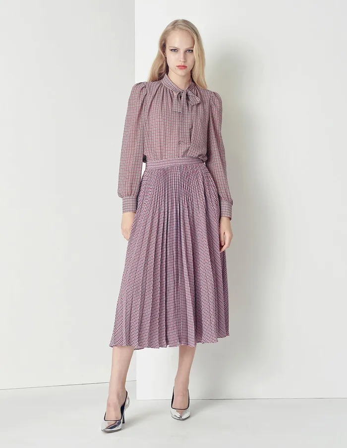 MARYLING Blouse Pink Houndstooth VNeck Sweet Bow Top Mix 8211 Women