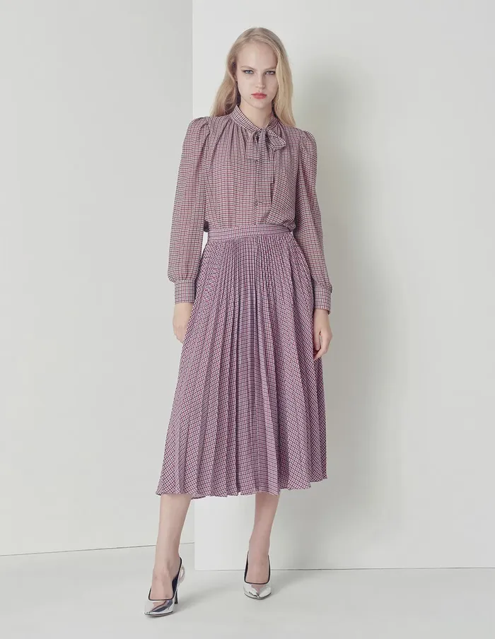 MARYLING Blouse Pink Houndstooth VNeck Sweet Bow Top Mix 8211 Women