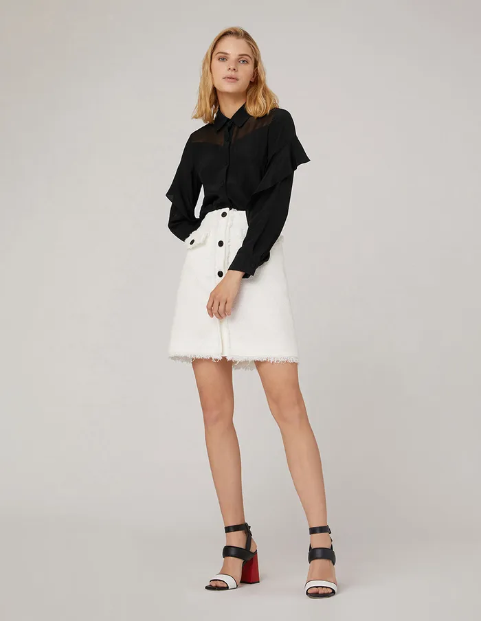 MARYLING Blouse RUFFLE SLEEVES SILK BLOUSE Black 8211 Women