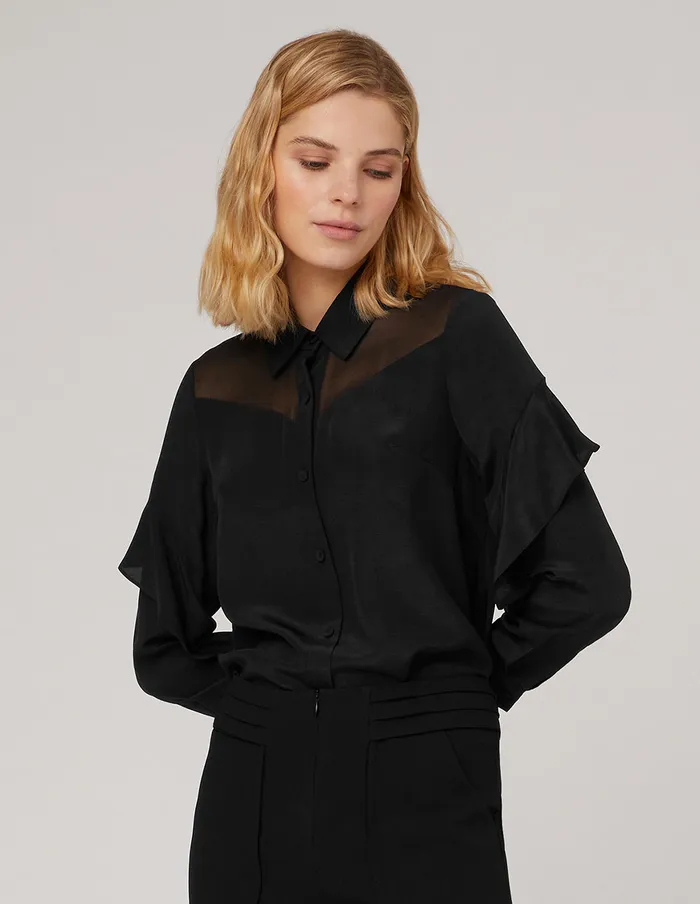 MARYLING Blouse RUFFLE SLEEVES SILK BLOUSE Black 8211 Women MARYLING Blouse RUFFLE SLEEVES SILK BLOUSE Black 8211 Women