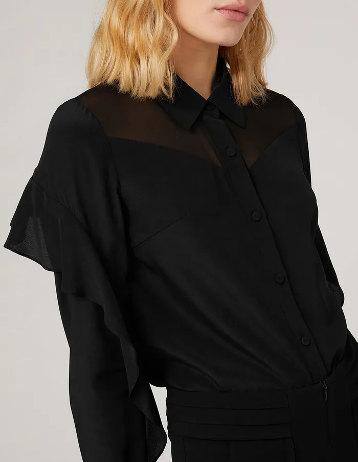 MARYLING Blouse RUFFLE SLEEVES SILK BLOUSE Black 8211 Women MARYLING Blouse RUFFLE SLEEVES SILK BLOUSE Black 8211 Women