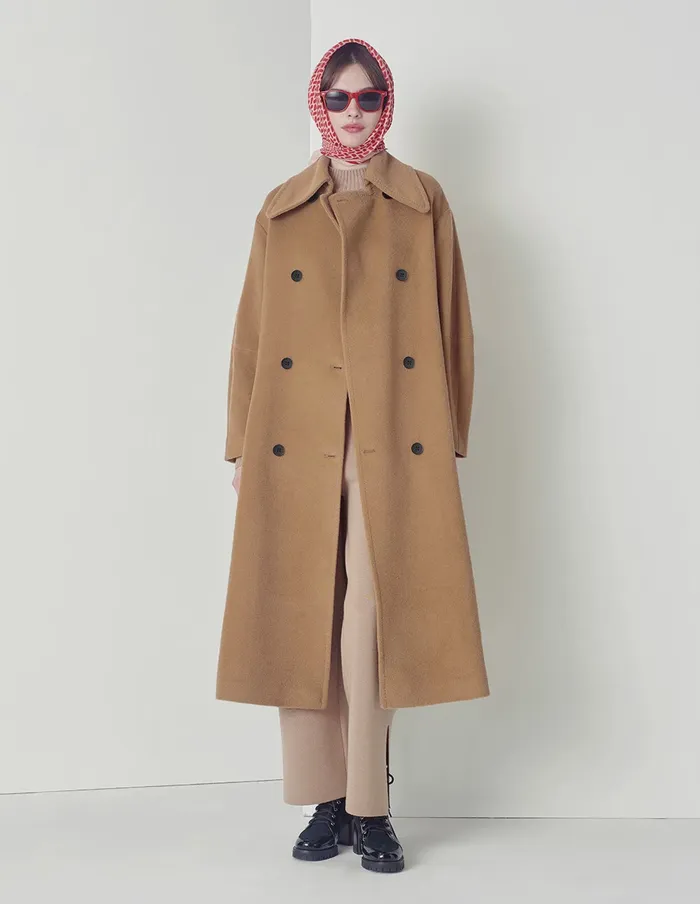 MARYLING Jacket and Coat Beige Large Lapel DoubleBreasted Wool Coat Sand 8211 Women MARYLING Jacket and Coat Beige Large Lapel DoubleBreasted Wool Coat Sand 8211 Women