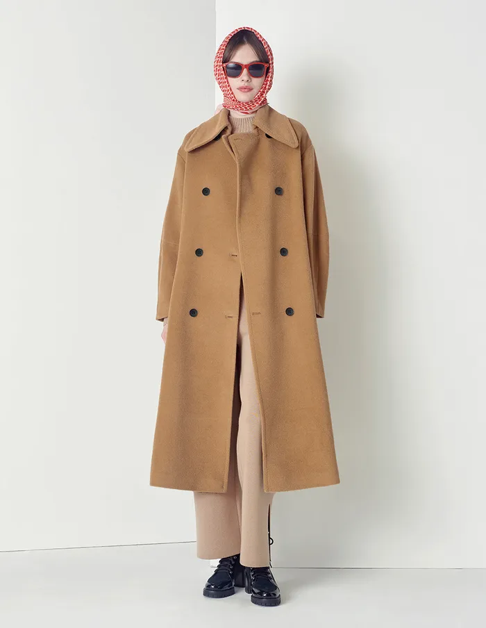 MARYLING Jacket and Coat Beige Large Lapel DoubleBreasted Wool Coat Sand 8211 Women MARYLING Jacket and Coat Beige Large Lapel DoubleBreasted Wool Coat Sand 8211 Women