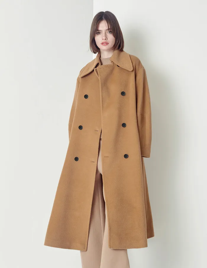 MARYLING Jacket and Coat Beige Large Lapel DoubleBreasted Wool Coat Sand 8211 Women MARYLING Jacket and Coat Beige Large Lapel DoubleBreasted Wool Coat Sand 8211 Women