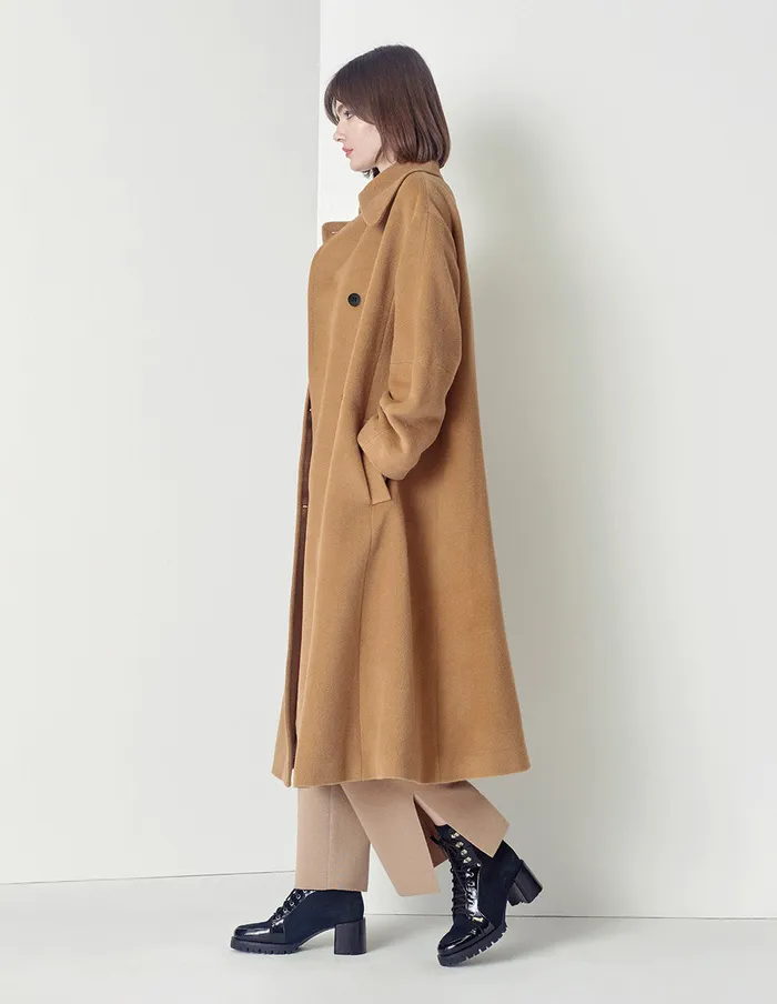 MARYLING Jacket and Coat Beige Large Lapel DoubleBreasted Wool Coat Sand 8211 Women MARYLING Jacket and Coat Beige Large Lapel DoubleBreasted Wool Coat Sand 8211 Women