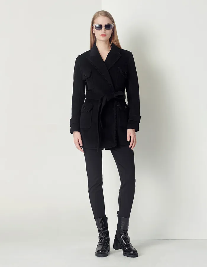 MARYLING Jacket and Coat Black DoubleSided Woolen Lapels MidLength Wool Coat Black 8211 Women MARYLING Jacket and Coat Black DoubleSided Woolen Lapels MidLength Wool Coat Black 8211 Women