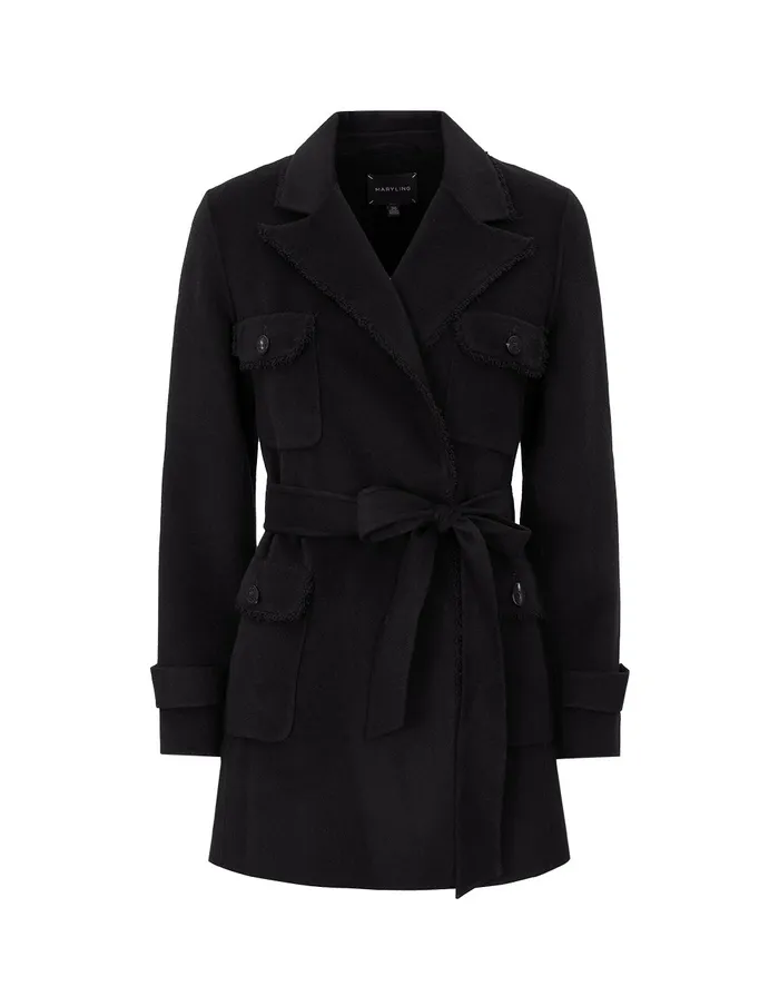 MARYLING Jacket and Coat Black DoubleSided Woolen Lapels MidLength Wool Coat Black 8211 Women MARYLING Jacket and Coat Black DoubleSided Woolen Lapels MidLength Wool Coat Black 8211 Women