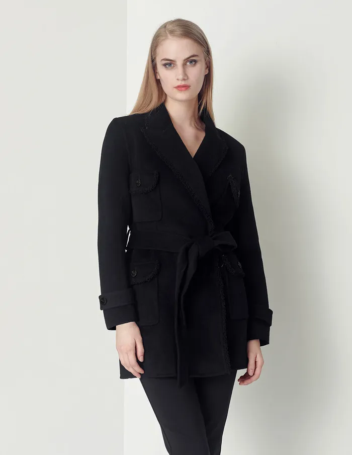MARYLING Jacket and Coat Black DoubleSided Woolen Lapels MidLength Wool Coat Black 8211 Women MARYLING Jacket and Coat Black DoubleSided Woolen Lapels MidLength Wool Coat Black 8211 Women