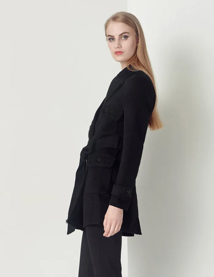 MARYLING Jacket and Coat Black DoubleSided Woolen Lapels MidLength Wool Coat Black 8211 Women MARYLING Jacket and Coat Black DoubleSided Woolen Lapels MidLength Wool Coat Black 8211 Women
