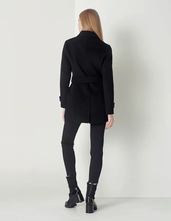 MARYLING Jacket and Coat Black DoubleSided Woolen Lapels MidLength Wool Coat Black 8211 Women MARYLING Jacket and Coat Black DoubleSided Woolen Lapels MidLength Wool Coat Black 8211 Women