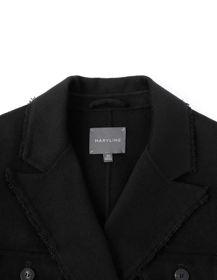 MARYLING Jacket and Coat Black DoubleSided Woolen Lapels MidLength Wool Coat Black 8211 Women MARYLING Jacket and Coat Black DoubleSided Woolen Lapels MidLength Wool Coat Black 8211 Women