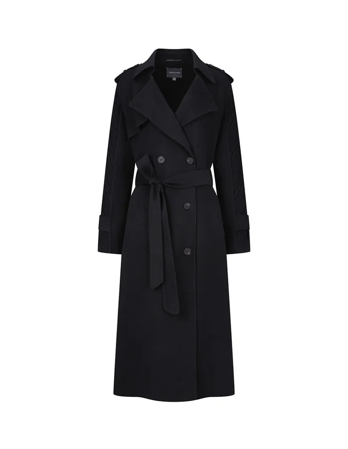 MARYLING Jacket and Coat Black Doublesided Woolen Stitched Knitted Sleeve Coat Black 8211 Women MARYLING Jacket and Coat Black Doublesided Woolen Stitched Knitted Sleeve Coat Black 8211 Women