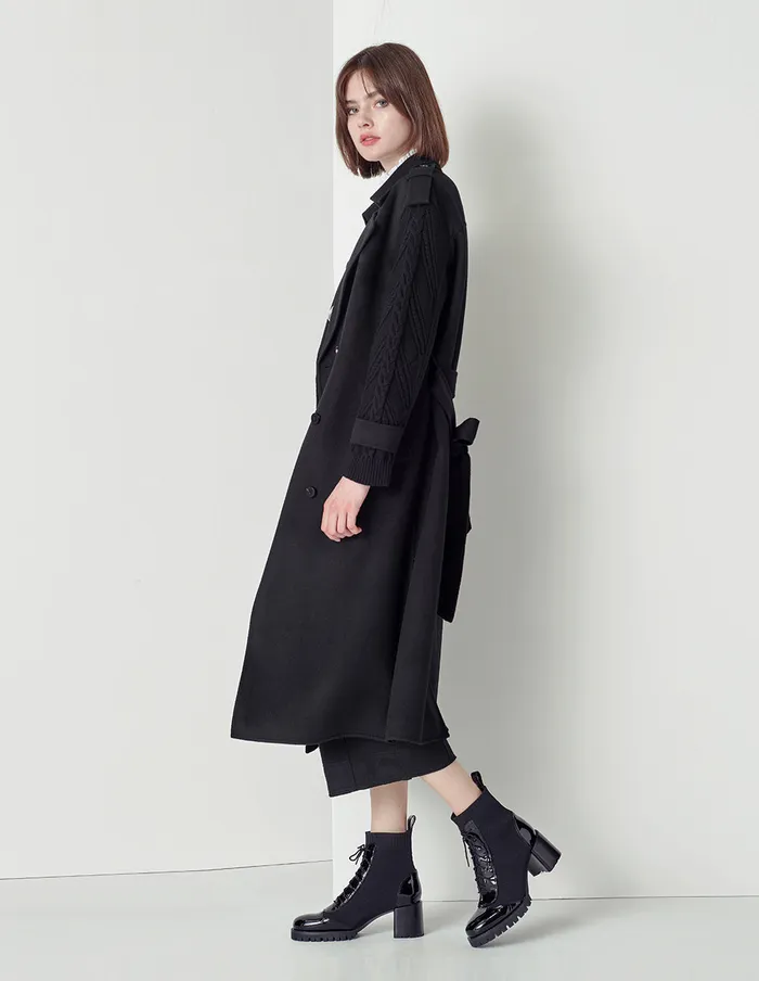 MARYLING Jacket and Coat Black Doublesided Woolen Stitched Knitted Sleeve Coat Black 8211 Women MARYLING Jacket and Coat Black Doublesided Woolen Stitched Knitted Sleeve Coat Black 8211 Women