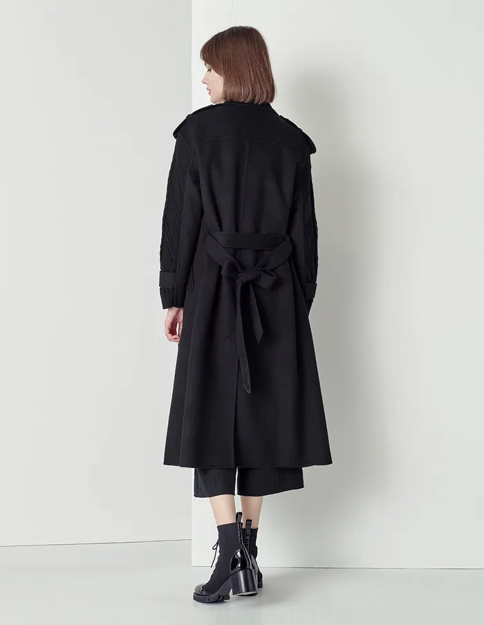 MARYLING Jacket and Coat Black Doublesided Woolen Stitched Knitted Sleeve Coat Black 8211 Women MARYLING Jacket and Coat Black Doublesided Woolen Stitched Knitted Sleeve Coat Black 8211 Women