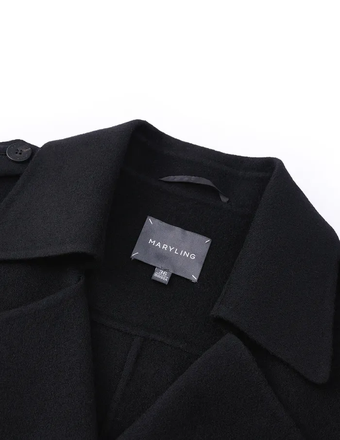 MARYLING Jacket and Coat Black Doublesided Woolen Stitched Knitted Sleeve Coat Black 8211 Women MARYLING Jacket and Coat Black Doublesided Woolen Stitched Knitted Sleeve Coat Black 8211 Women