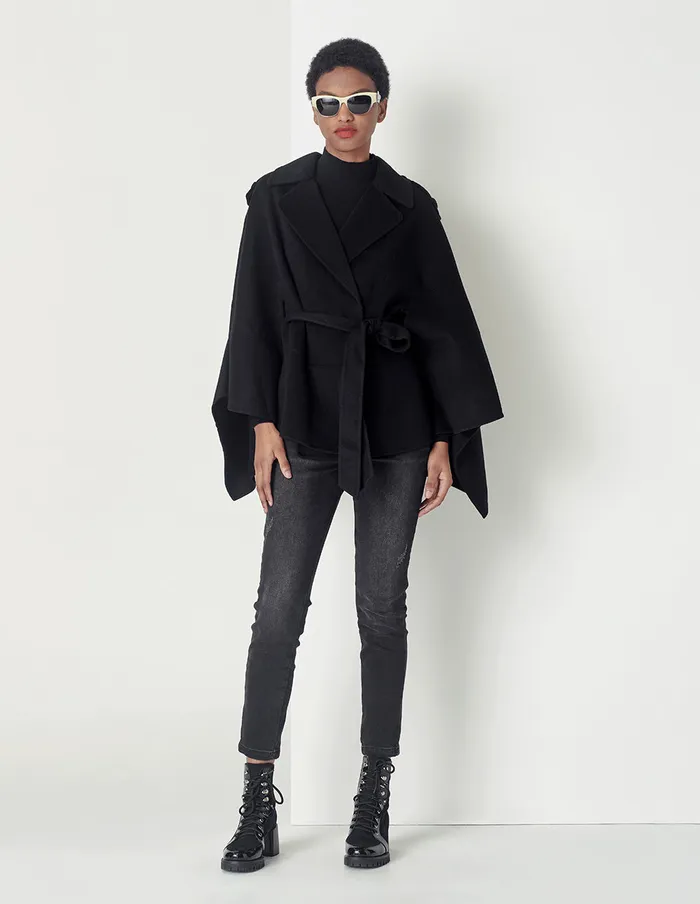 MARYLING Jacket and Coat Black Fashion Ladies Shawl Cape Coat Black 8211 Women MARYLING Jacket and Coat Black Fashion Ladies Shawl Cape Coat Black 8211 Women