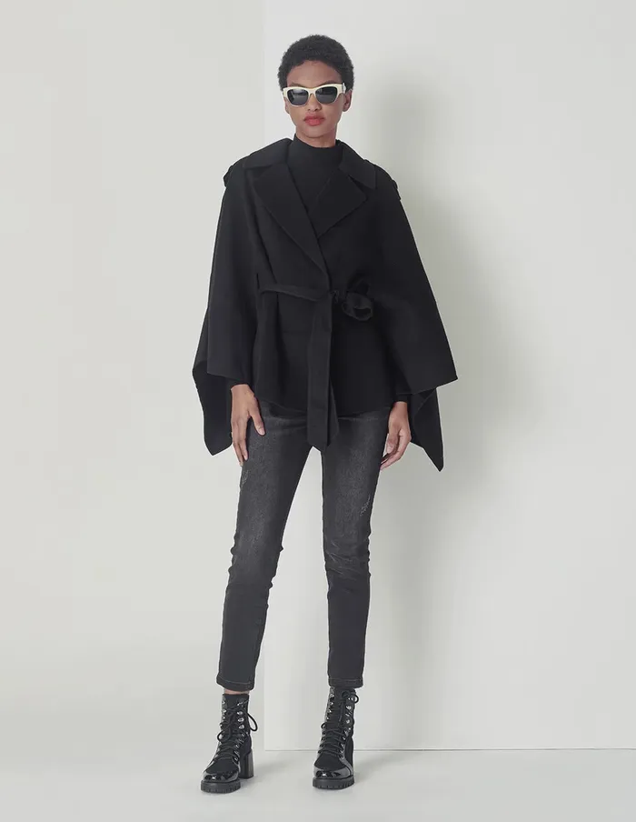 MARYLING Jacket and Coat Black Fashion Ladies Shawl Cape Coat Black 8211 Women