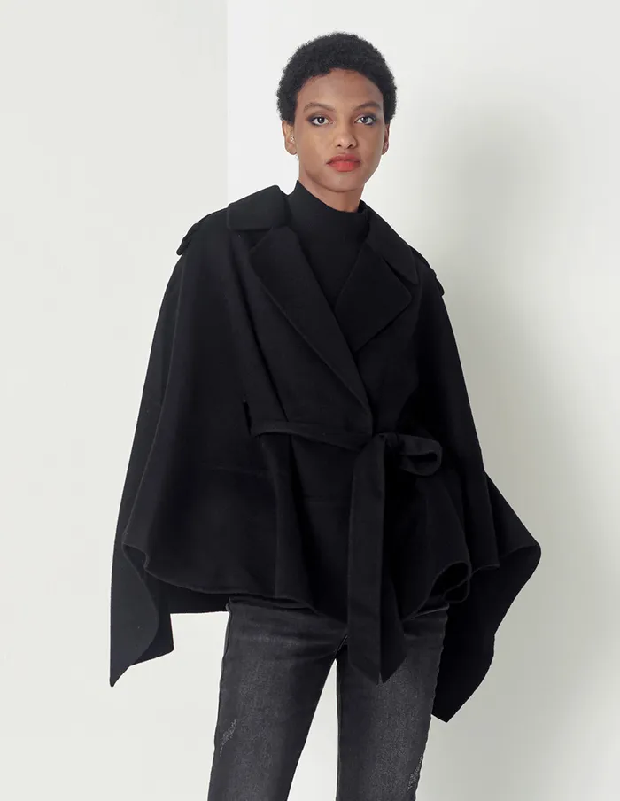 MARYLING Jacket and Coat Black Fashion Ladies Shawl Cape Coat Black 8211 Women