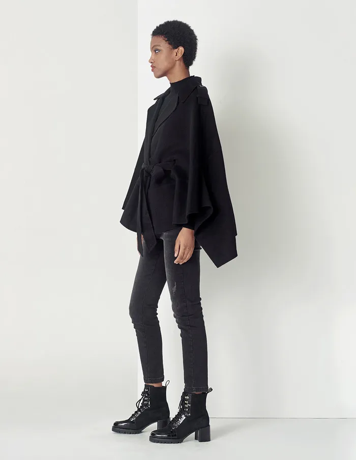 MARYLING Jacket and Coat Black Fashion Ladies Shawl Cape Coat Black 8211 Women