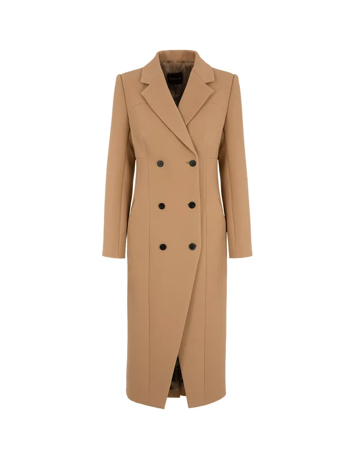 MARYLING Jacket and Coat Camel Peaked Lapel DoubleBreasted Long Coat Camel 8211 Women MARYLING Jacket and Coat Camel Peaked Lapel DoubleBreasted Long Coat Camel 8211 Women
