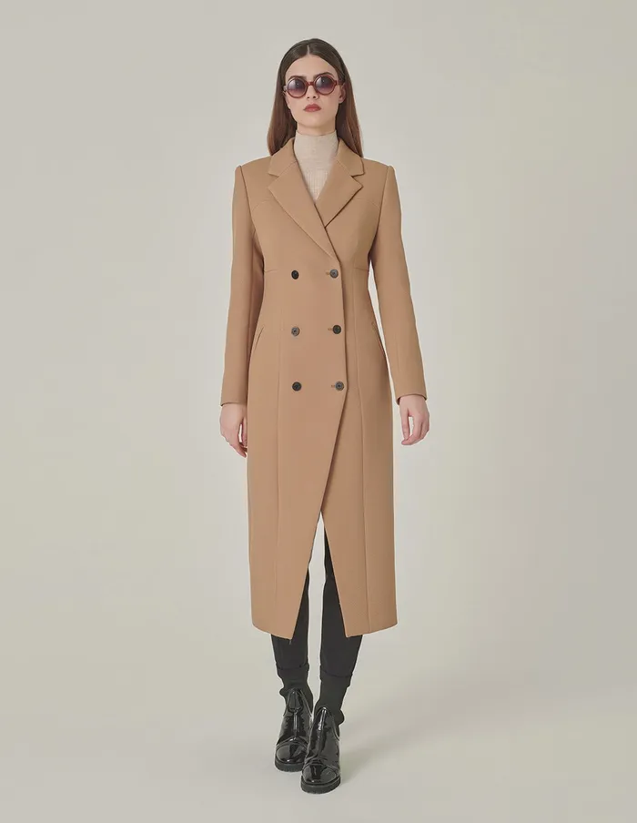 MARYLING Jacket and Coat Camel Peaked Lapel DoubleBreasted Long Coat Camel 8211 Women MARYLING Jacket and Coat Camel Peaked Lapel DoubleBreasted Long Coat Camel 8211 Women