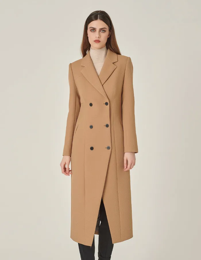 MARYLING Jacket and Coat Camel Peaked Lapel DoubleBreasted Long Coat Camel 8211 Women MARYLING Jacket and Coat Camel Peaked Lapel DoubleBreasted Long Coat Camel 8211 Women