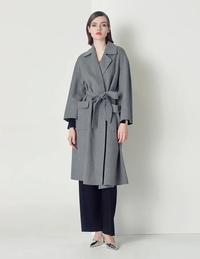MARYLING Jacket and Coat Classic Lapel Collar Ashaped Loose Hem Doublesided Woolen Coat Grey 8211 Women MARYLING Jacket and Coat Classic Lapel Collar Ashaped Loose Hem Doublesided Woolen Coat Grey 8211 Women