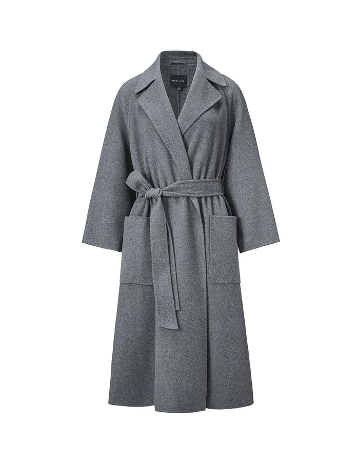 MARYLING Jacket and Coat Classic Lapel Collar Ashaped Loose Hem Doublesided Woolen Coat Grey 8211 Women MARYLING Jacket and Coat Classic Lapel Collar Ashaped Loose Hem Doublesided Woolen Coat Grey 8211 Women