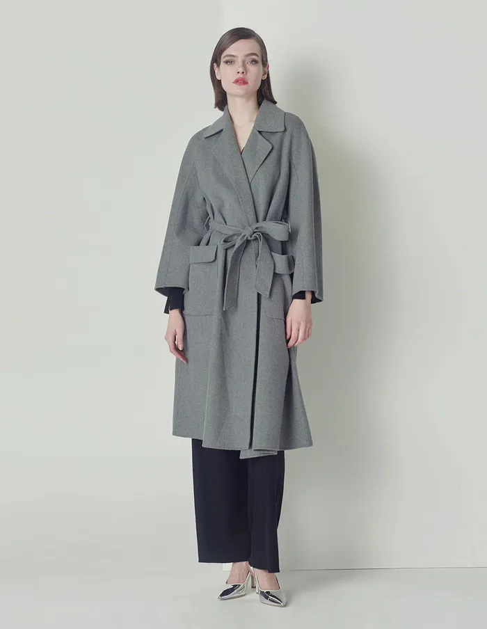 MARYLING Jacket and Coat Classic Lapel Collar Ashaped Loose Hem Doublesided Woolen Coat Grey 8211 Women MARYLING Jacket and Coat Classic Lapel Collar Ashaped Loose Hem Doublesided Woolen Coat Grey 8211 Women