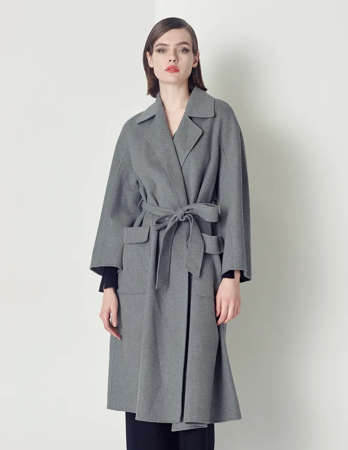 MARYLING Jacket and Coat Classic Lapel Collar Ashaped Loose Hem Doublesided Woolen Coat Grey 8211 Women MARYLING Jacket and Coat Classic Lapel Collar Ashaped Loose Hem Doublesided Woolen Coat Grey 8211 Women