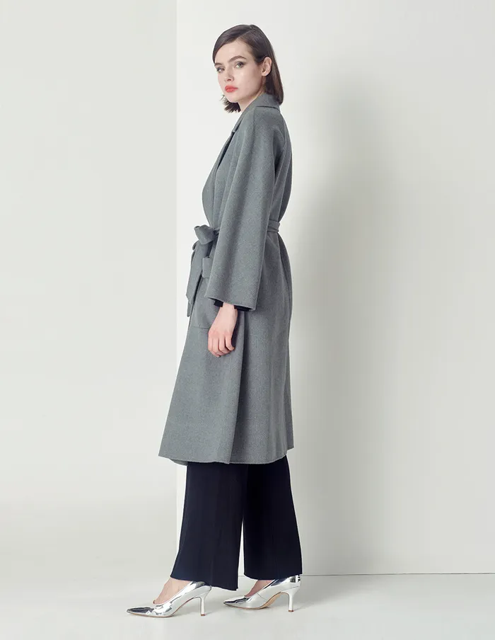 MARYLING Jacket and Coat Classic Lapel Collar Ashaped Loose Hem Doublesided Woolen Coat Grey 8211 Women MARYLING Jacket and Coat Classic Lapel Collar Ashaped Loose Hem Doublesided Woolen Coat Grey 8211 Women