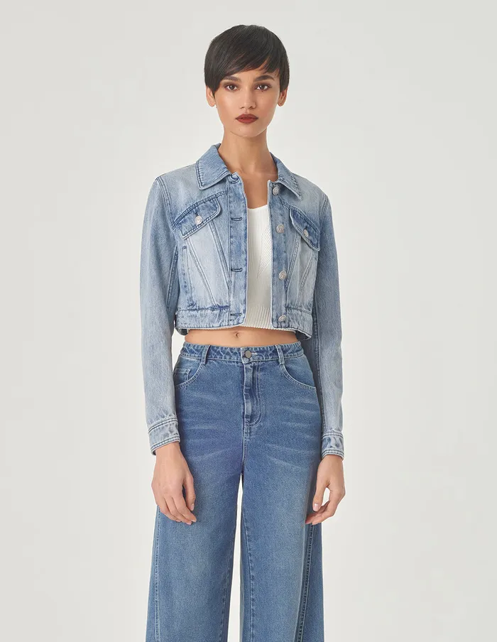 MARYLING Jacket and Coat Cropped Wash Blue Denim Jacket Denim 8211 Women