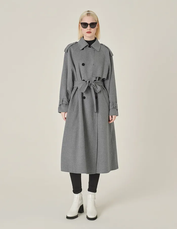 MARYLING Jacket and Coat Gray DoubleBreasted HShaped DoubleSided Woolen Coat Grey 8211 Women MARYLING Jacket and Coat Gray DoubleBreasted HShaped DoubleSided Woolen Coat Grey 8211 Women