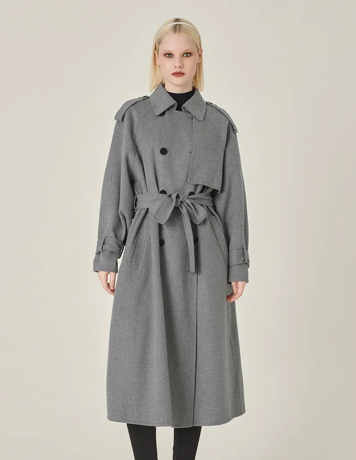 MARYLING Jacket and Coat Gray DoubleBreasted HShaped DoubleSided Woolen Coat Grey 8211 Women MARYLING Jacket and Coat Gray DoubleBreasted HShaped DoubleSided Woolen Coat Grey 8211 Women
