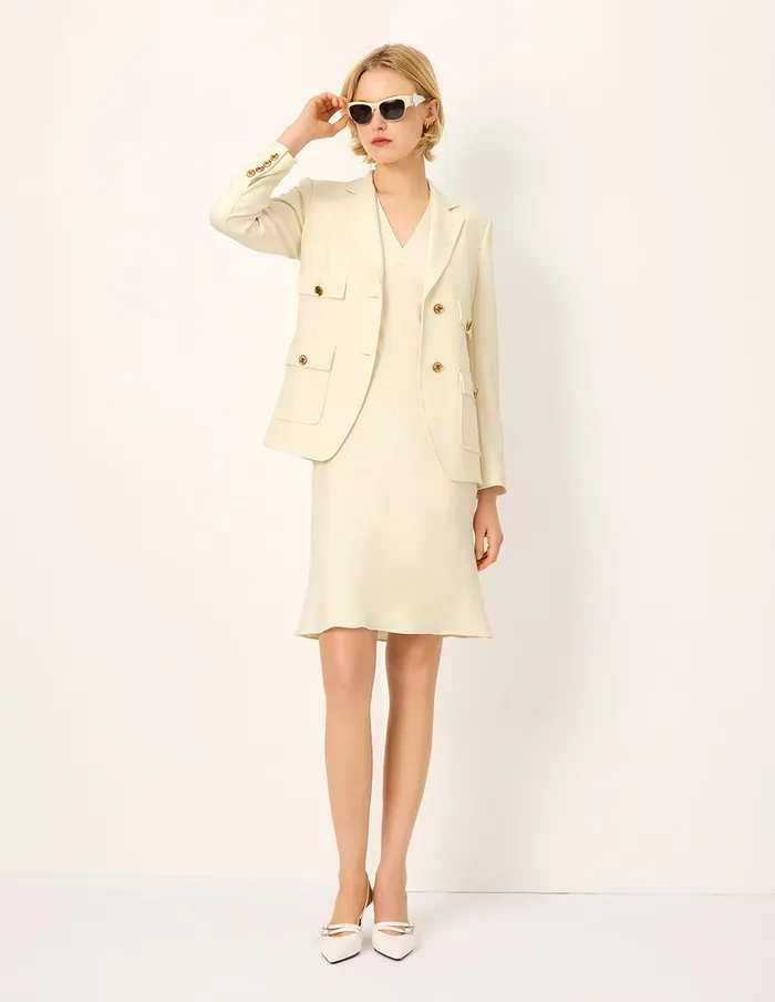 MARYLING Jacket and Coat Notch Lapel SingleBreasted MultiPocket Blazer Cream 8211 Women MARYLING Jacket and Coat Notch Lapel SingleBreasted MultiPocket Blazer Cream 8211 Women