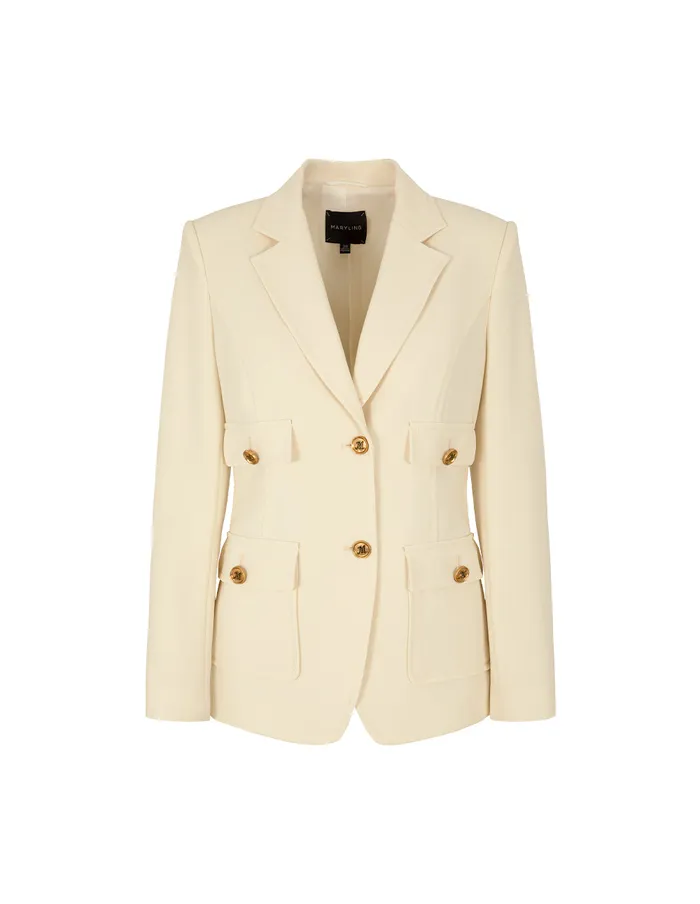 MARYLING Jacket and Coat Notch Lapel SingleBreasted MultiPocket Blazer Cream 8211 Women MARYLING Jacket and Coat Notch Lapel SingleBreasted MultiPocket Blazer Cream 8211 Women