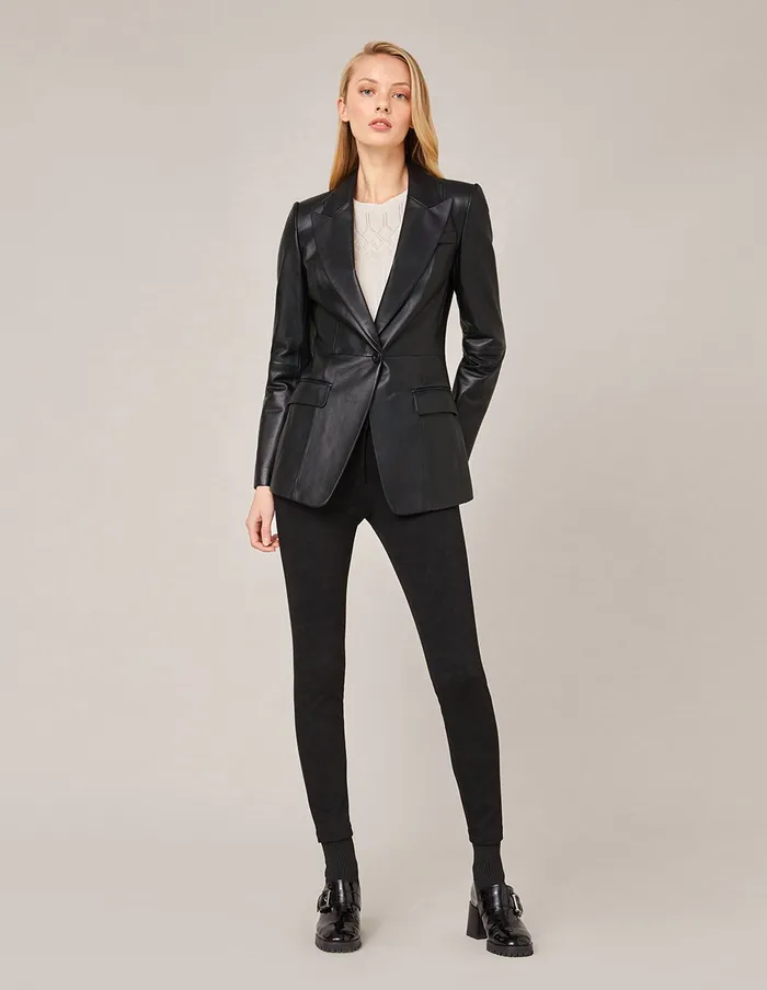 MARYLING Jacket and Coat PEAKLAPEL SINGLEBREASTED LEATHER BLAZER Black 8211 Women MARYLING Jacket and Coat PEAKLAPEL SINGLEBREASTED LEATHER BLAZER Black 8211 Women
