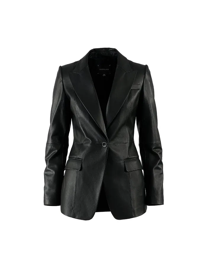 MARYLING Jacket and Coat PEAKLAPEL SINGLEBREASTED LEATHER BLAZER Black 8211 Women MARYLING Jacket and Coat PEAKLAPEL SINGLEBREASTED LEATHER BLAZER Black 8211 Women