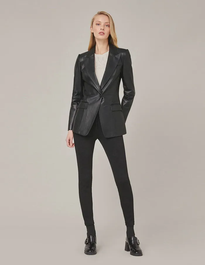 MARYLING Jacket and Coat PEAKLAPEL SINGLEBREASTED LEATHER BLAZER Black 8211 Women MARYLING Jacket and Coat PEAKLAPEL SINGLEBREASTED LEATHER BLAZER Black 8211 Women