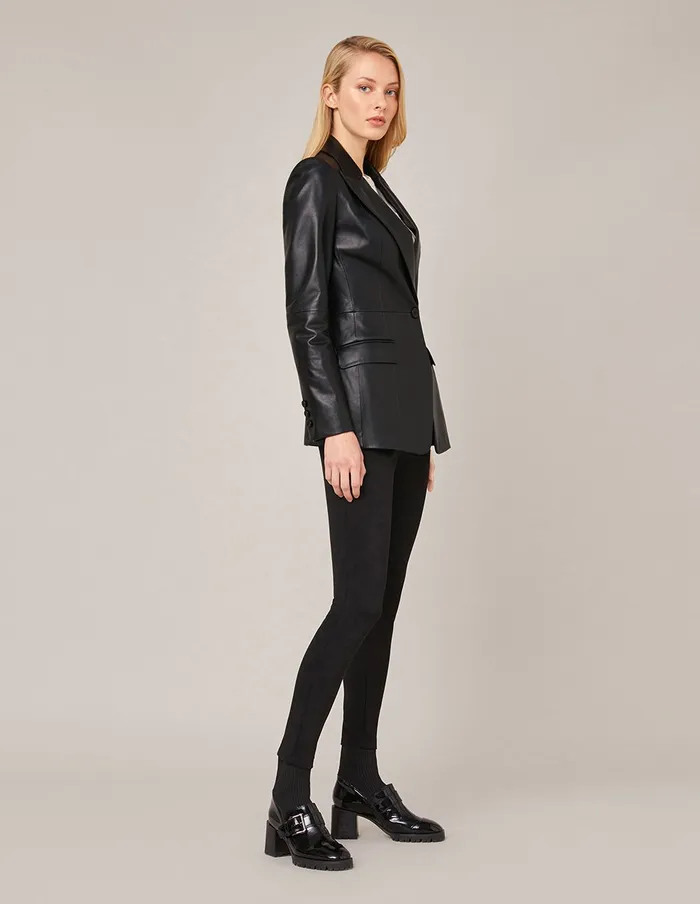 MARYLING Jacket and Coat PEAKLAPEL SINGLEBREASTED LEATHER BLAZER Black 8211 Women MARYLING Jacket and Coat PEAKLAPEL SINGLEBREASTED LEATHER BLAZER Black 8211 Women