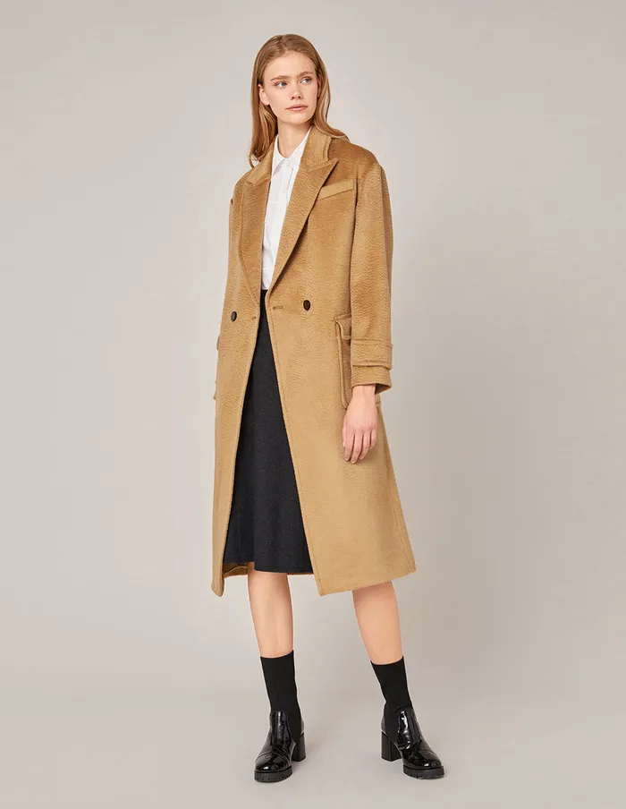 MARYLING Jacket and Coat PEAKLAPEL WOOL SELF BELTED COAT Khaki 8211 Women