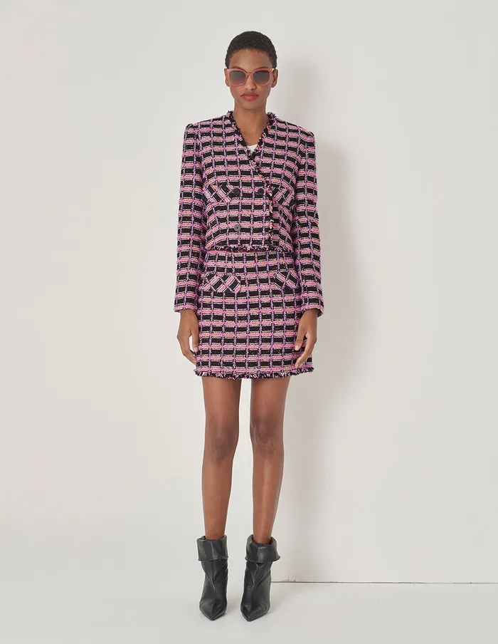 MARYLING Jacket and Coat Pink Tweed Short Jacket Checkes 8211 Women